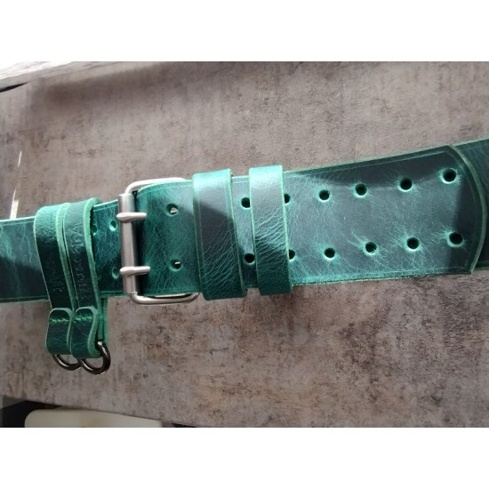 Pasek Motocyklowy 6cm – Zielona Skóra Licowa (Grubość 4mm)