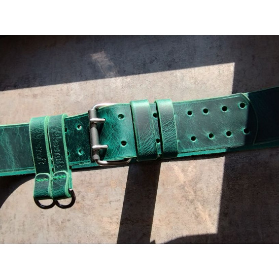 Pasek Motocyklowy 6cm – Zielona Skóra Licowa (Grubość 4mm)