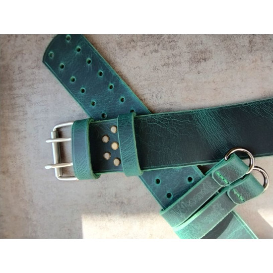 Pasek Motocyklowy 6cm – Zielona Skóra Licowa (Grubość 4mm)