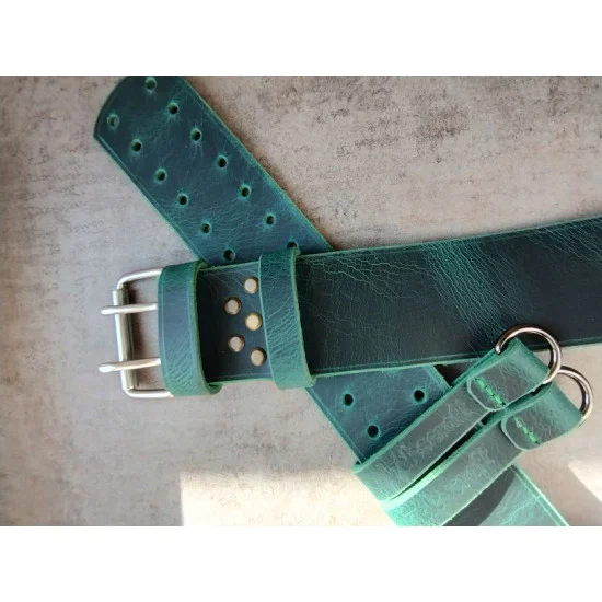 Pasek Motocyklowy 6cm – Zielona Skóra Licowa (Grubość 4mm)