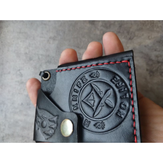 Portfel Skórzany Mini "No Knife No Life" – Czarny Ponte Wax | Bushcraft Edition