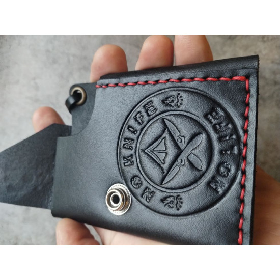 Portfel Skórzany Mini "No Knife No Life" – Czarny Ponte Wax | Bushcraft Edition