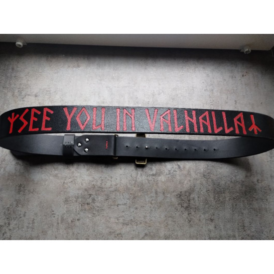 Skórzany Pasek Męski Ręcznie Malowany – „See You in Valhalla” 