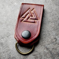 Brelok Valknut z kieszonką na banknot skórzany ręcznie wykonany