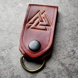 Brelok Valknut z kieszonką na banknot skórzany ręcznie wykonany
