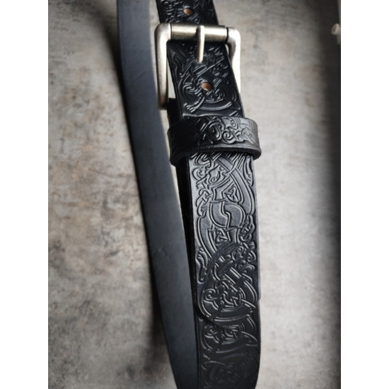 Skórzany pas do spodni czarny Celtic Style celtycka plecionka