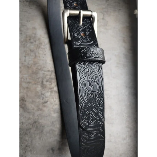 Skórzany pas do spodni czarny Celtic Style celtycka plecionka