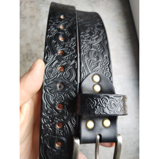 Skórzany pas do spodni czarny Celtic Style celtycka plecionka