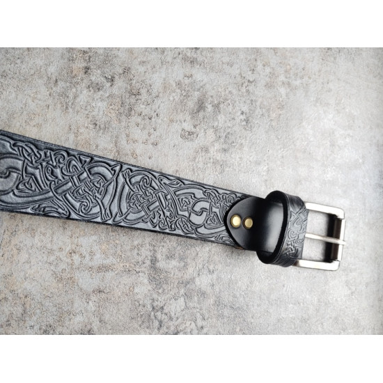 Skórzany pas do spodni czarny Celtic Style celtycka plecionka