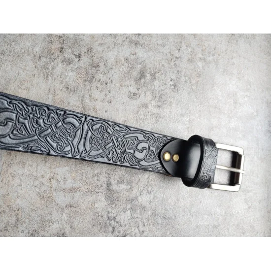 Skórzany pas do spodni czarny Celtic Style celtycka plecionka