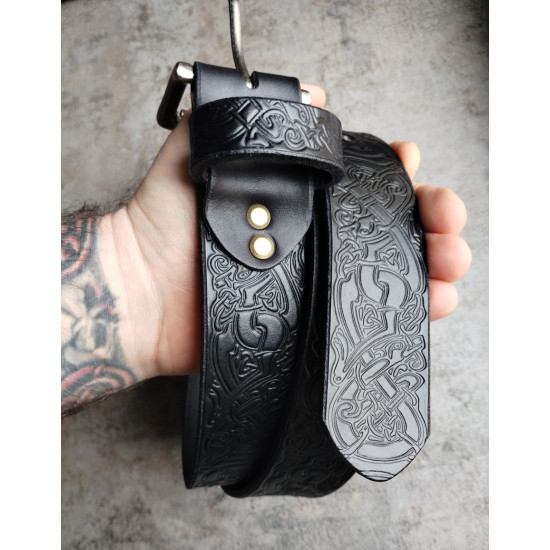 Skórzany pas do spodni czarny Celtic Style celtycka plecionka