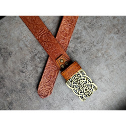 Skórzany pas do spodni brązowy Celtic Style celtycka plecionka