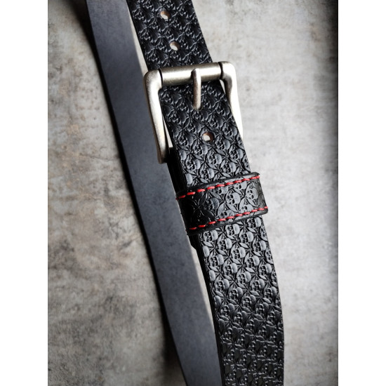 Skórzany pas do spodni czarny Skulls - czaszki ręcznie wykonany