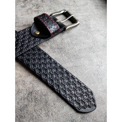 Skórzany pas do spodni czarny Skulls - czaszki ręcznie wykonany