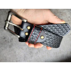 Skórzany pas do spodni czarny Skulls - czaszki ręcznie wykonany