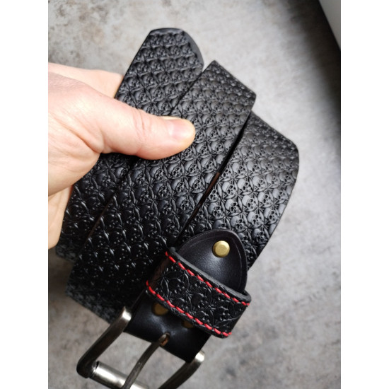 Skórzany pas do spodni czarny Skulls - czaszki ręcznie wykonany