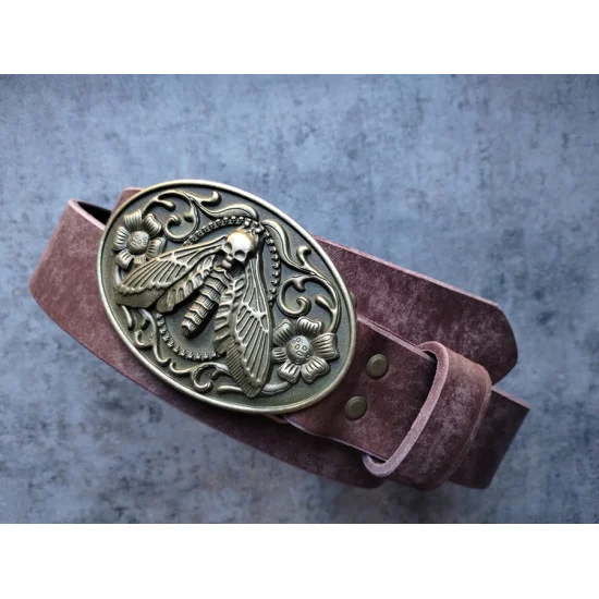 Skórzany pas do spodni brązowy Trupia główka