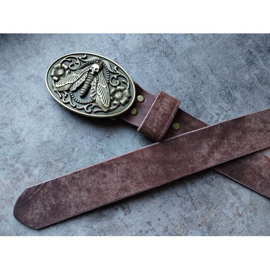 Skórzany pas do spodni brązowy Trupia główka