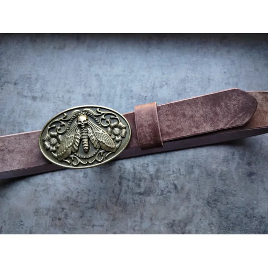 Skórzany pas do spodni brązowy Trupia główka