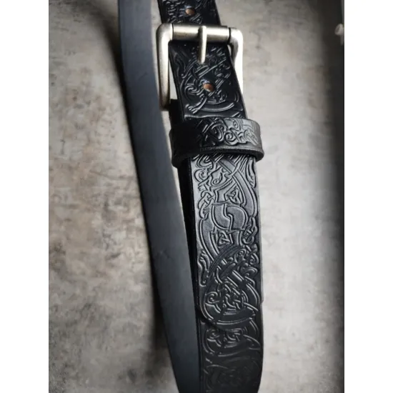 Skórzany pas do spodni czarny Celtic Style celtycka plecionka