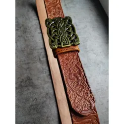 Skórzany pas do spodni brązowy Celtic Style celtycka plecionka