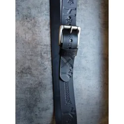 Skórzany pas do spodni Runy – czarna skóra 4 mm