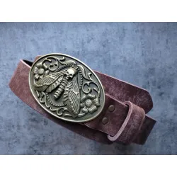 Skórzany pas do spodni brązowy Trupia główka