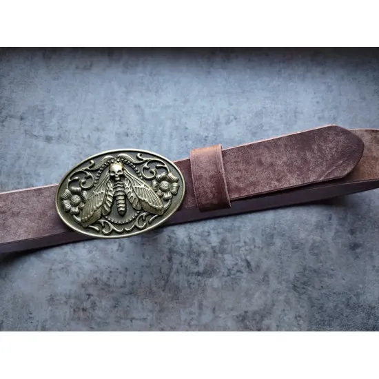 Skórzany pas do spodni brązowy Trupia główka